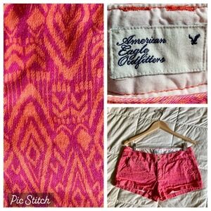 American Eagle Super Low Shortie Shorts Women's 8 Aztec Pink Orange Flap Pocket